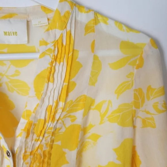 Anthropologie Maeve Yellow Floral Pintuck Peplum Blouse Size 2 - Picture 5 of 5